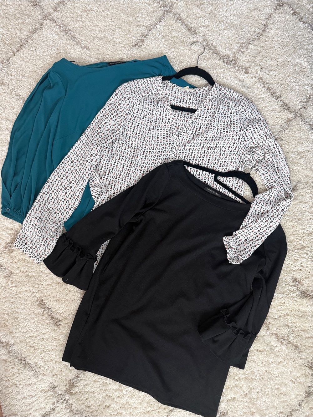 Lot of 3. Blouses Black, Teal & Patterned Women’s Mix Top Bundle - Three Blouses